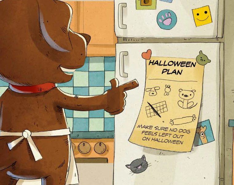 Chonky points at his Halloween plan: make sure no dog feels left out on Halloween